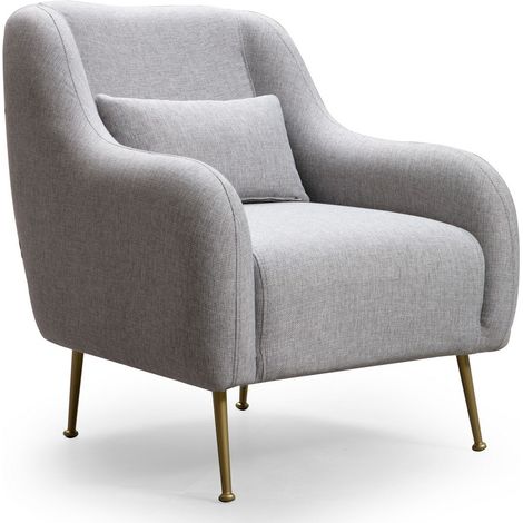Fauteuil moderne tissu gris et piéds métal doré Kezila 78cm (1/4)