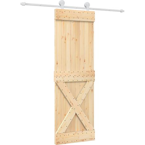 Sliding Door Natural and White 70 x 210 cm Solid Pine Wood vidaXL (1/5)