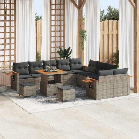 Gartensofa-set mit Kissen 17 pcs Grau Poly-Rattan (1/5)