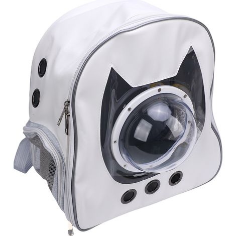 Sac à dos de transport pour chat, grand espace, fenêtre transparente, respirant, portable, idéal pour les voyages, le camping et la randonnée (blanc). (1/5)