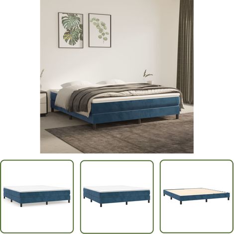 The Living Store Sommier à lattes de lit et matelas Bleu foncé 180x200cm Velours - Lit Double - Lit Tapissier - Literie - Chambre À Coucher - Matelas À Ressorts Ensachés (1/5)