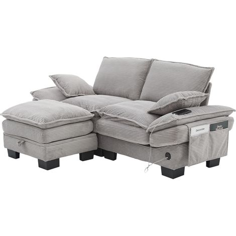 Sofa modulaire 2 assises – 1 tabouret, confort ergonomique, rembourrage haute densité, rangements intégrés – gris clair, idéal pour salon ou lounge (1/5)