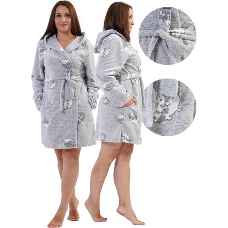 Bata de forro polar para mujer con capucha, talla 3XL, con cordón, bolsillos, cálida y agradable. (1/5)