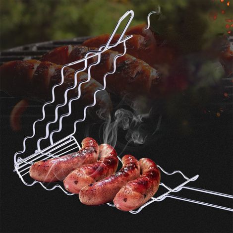 Set mit 1 silberner Wurstzange für Grillen, Kochen im Freien, Grillzange aus Metall. (1/5)