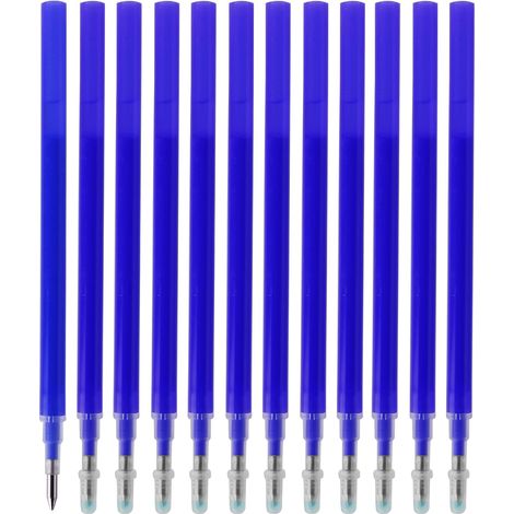 12 Pièces Recharges pour Stylo Gel Effaçable, Recharge Stylo Pointe, Pointe Fine 0.7 mm, Encre Bleu Intense, Séchage Rapide pour Écriture Lisse et Sans Bavures