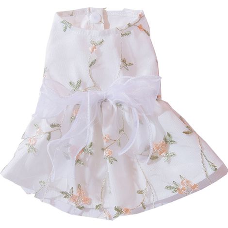 1 robe pour chien, style princesse, jupe en dentelle brodée avec nœud papillon, vêtements pour chiots et chats, blanc, pour mariage ou fête (1/5)