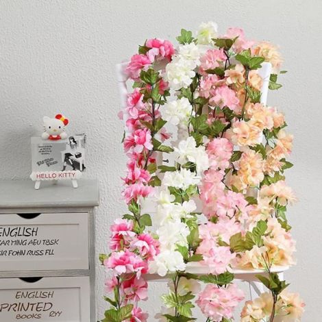 2 Pièces Fleur Artificielle Fleur de Cerisier Suspendu Vigne, Guirlande Simulation Usine pour Noël Décoration- Blanc 180cm (1/4)