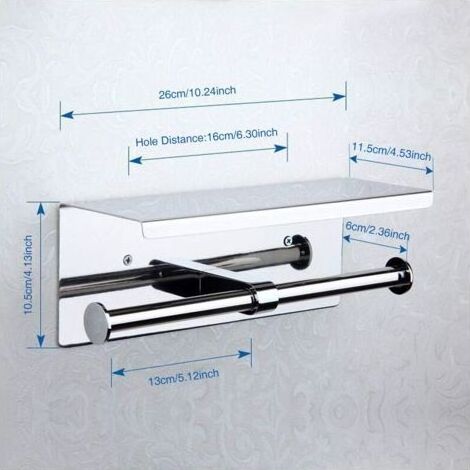 Porte-papier toilette double mural inox 304, support téléphone, sans perçage, compatible rouleaux jumbo (1/5)