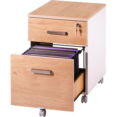 Caisson de Bureau 2 Tiroirs Blanc Chêne (1/3)