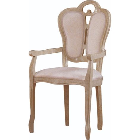 Fauteuil bois laqué beige et assise tissu beige Lesly (1/2)