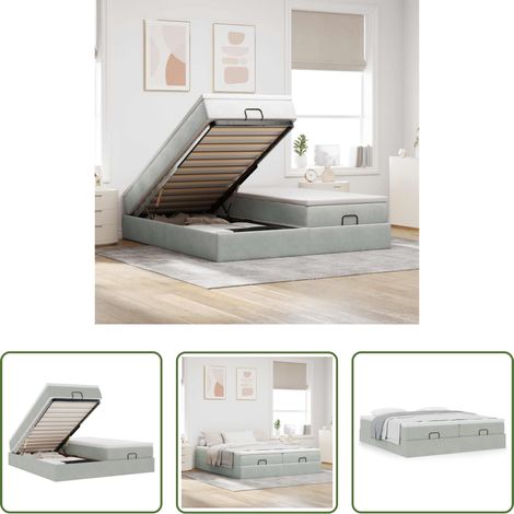 vidaXL Samtbett - Ottoman-Bett mit Matratzen Hellgrau 180x200 cm Samt (1/5)