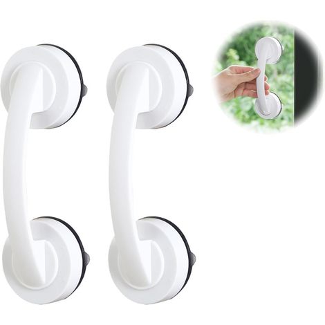 barre dappui wc, poignée ventouse, 2PCS Rails dappui à ventouse antidérapants pour personnes âgées, Rail dappui à ventouse pour porte en verre, rail dappui pour douche portable (Blanc)