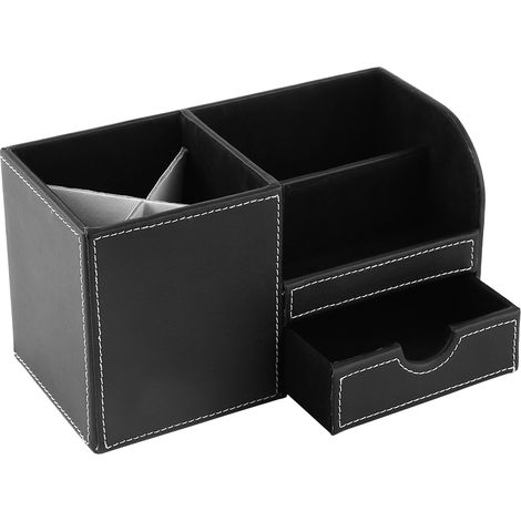 1 Pièce Organisateur de Bureau en Bois et Cuir, Porte-Stylo Multifonction, Boîte de Rangement pour Fournitures