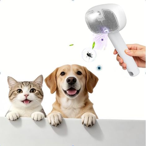 Brosse 3 en 1 pour enlever les poils d'animaux de compagnie, lampe UV et massage, réservoir d'eau de 38 ml, éjection des poils à un bouton, peigne rond doux pour chiens et chats, crochet détachable (1/5)