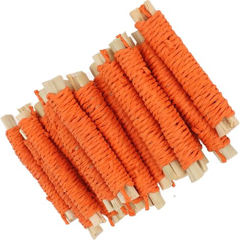 20 bâtonnets de bambou sucrés pour petits animaux (lapins, hamsters, etc.) - Soulagement de l'ennui et du mal à ronger les dents. Bâtonnets molaires tissés, orange. (1/5)