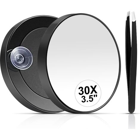 Petit Miroir grossissant x30 avec Ventouse et Pince à épiler, comme Un Miroir de Voyage, Compact pour épiler Les Sourcils 8,9 cm (1/5)