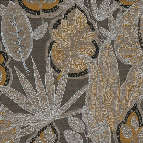 Nature wallpaper wall Profhome 393463 hot embossed non-woven wallpaper slightly textured with palm trees matt brown taupe ochre yellow light grey 5,33 m2 (1/5)