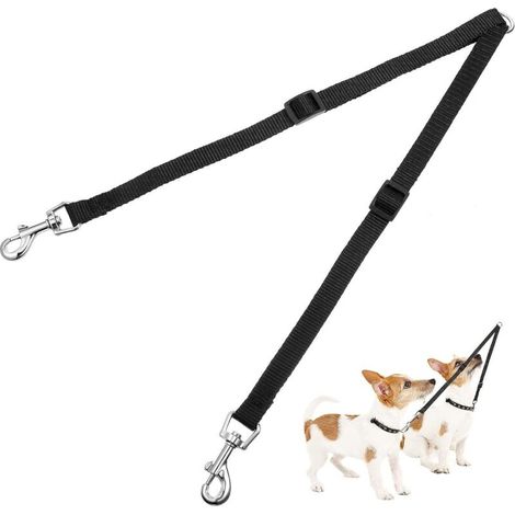 Laisse coupleur 2 en 1 pour chiens, anti-nœuds, promenade double – noir (1/5)