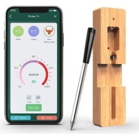 1PCS Sonde Temperature Cuisine Bluetooth 50m Thermomètre à viande Sans Fil avec Fonction de Minuterie et D'alarme Connexion Thermomètre Cuisine pour Friteuses à Air, BBQ, Four, Fumoir (1/4)