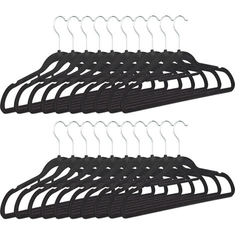 Confezione da 20 grucce in velluto antiscivolo per cappotti, pantaloni, vestiti, vestiti, nero 20 130000767