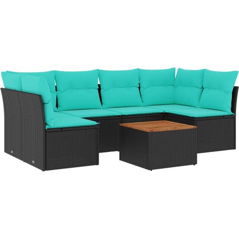 7-tlg. Garten-Sofagarnitur mit Kissen Schwarz Poly Rattan vidaXL