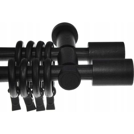 Tringle à rideaux double en bois noir moderne, cylindre de 120 cm, Fi20 (1/5)