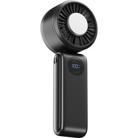 Ventilateur Portatif 3-en-1 - Tendance Voyage Nomade - Rechargeable 5 vitesses 4000mAh - Pliable 90° affichage numérique - Noir (1/3)