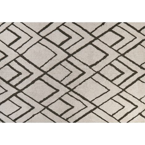 Alfombra de algodón blanco crema verde oscuro 160 x 230 cm a mano Yesilkoy