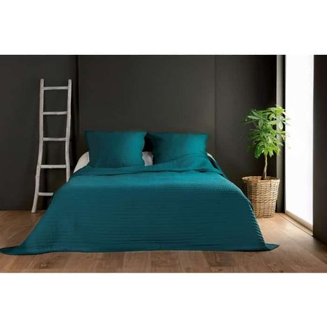 Jeté de lit bleu canard capitonné style boutis - 250x260cm - Bleu canard