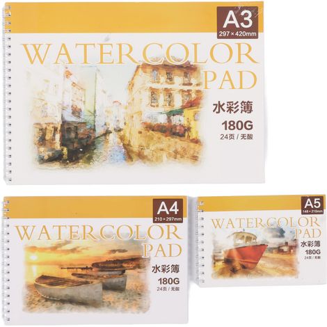 Lot de 3 carnets d'aquarelle 24 pages 180g sans acide, formats A3 A4 A5, bloc professionnel pour croquis et peinture (1/5)