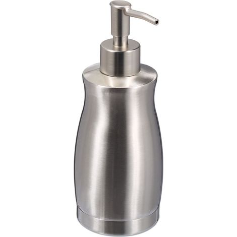 Relaxdays Dispenser di Sapone Liquido Manuale, 400 ml, Portasapone Ricaricabile, Accessorio Bagno e Cucina, Argentato (1/5)