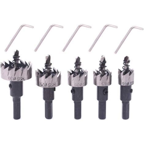 5 Pcs Scies-Cloches Drill,Multi-Dents en Acier Inoxydable MéTal Fore,DiamèTre 16 mm 18,5 mm 20 mm 25 mm 30 mm (1/5)