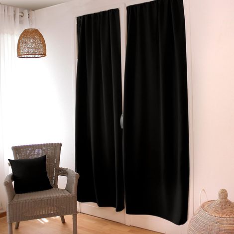 96x213cm Rideau Occultant, Passe Tringle, Noir (1/4)