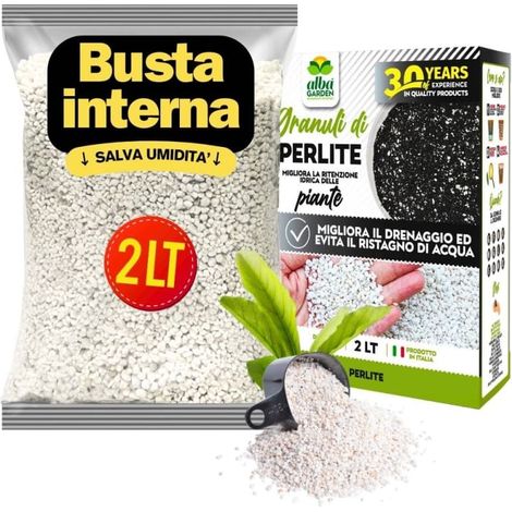 Perlite per Giardinaggio Piante in Vaso e Orto 100% Roccia Vulcanica Naturale Porosa per Terriccio e Terra x 2 Lt (1/5)