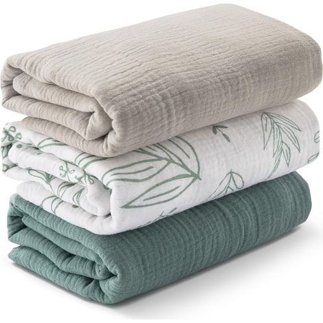 Musselin-Wickeltücher für Neugeborene, 3er-Pack, weich und atmungsaktiv, große Wickeltücher 100 x 100 cm, Babyparty-Essentials