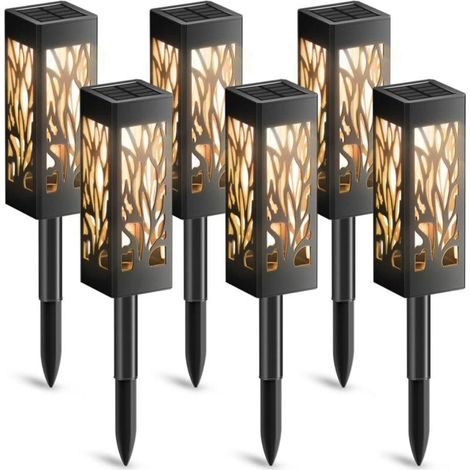 Lampes solaires de jardin en forme de feuille, douille de sol, éclairage chaud, 6 x 6 x 40 cm, lot de 6 (1/5)