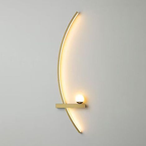 Applique murale linéaire incurvée, applique murale en métal doré avec abat-jour en acrylique blanc, longue applique murale, lampes murales LED modernes - 3 couleurs(Left-55CM) (1/5)