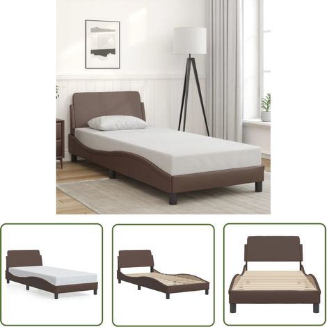 The Living Store Bettgestell mit Kopfteil Braun 90x200 cm Kunstleder - Bettestell - Doppelbett - Boxspringbetten - Kunstlederbett - Modernes Bett (1/5)
