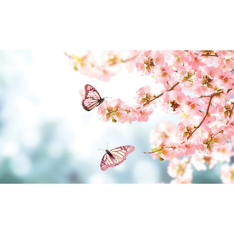 Papier peint panoramique - Fleurs Papillons - 130 cm x 74 cm (1/2)