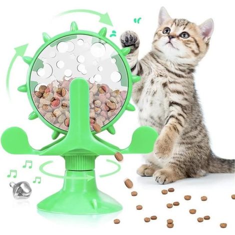 Jouet Chat,Jouet pour Chat Moulin à Vent,Jouet Tourbillonnant,Jouet Chat Interactif,Jouet Distributeur Croquette Chat(Vert) (1/4)