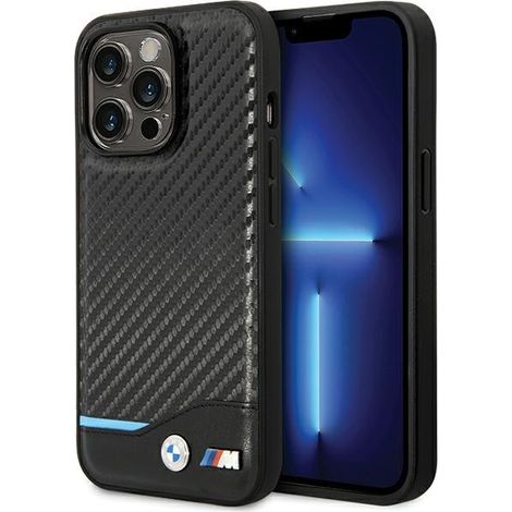Funda BMW BMHCP13X22NBCK para iPhone 13 ProMax de 6,7" negra/negra, carcasa rígida de cuero y carbono. (1/5)