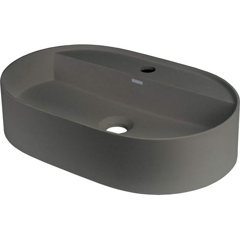Lavabo ovale en granit avec base de robinetterie anthracite métallique 55x35 cm - Delia