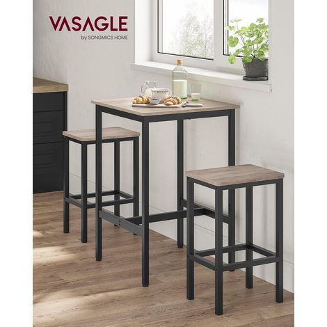 VASAGLE Tavolino da Bar, Tavolino Alto Quadrato per Colazione, Struttura in Acciaio, 60 x 60 x 90 cm, Montaggio Facile, per Cucina Soggiorno, Stile Industriale, Greige e Nero (1/5)