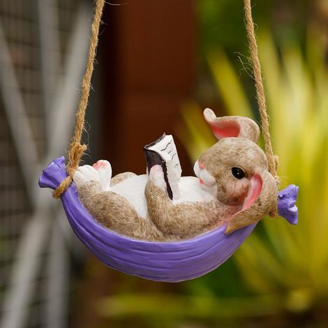 Lapin Décoratif Jardin, Longueur 25,5 cm, Hauteur 13,5 cm, Sculpture Animal Extérieur Art Figurine Ornement pour Pelouse Cour Intérieur Maison (1/5)