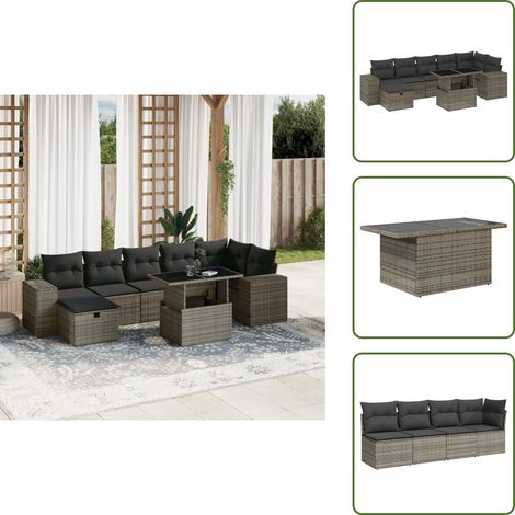 Salon de jardin 8 pcs avec coussins gris résine tressée - Ensemble Salon De Jardin - Mobilier De Jardin - Canapé D'angle - Canapé Extérieur - Table Basse Extensible (1/5)