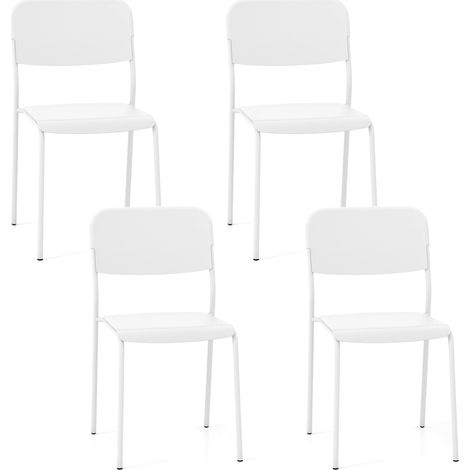 COSTWAY Modern Dining Chairs Set of 4 Stackable Kitchen Chairs-White (1/5)