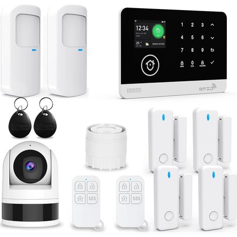 Alarme Domestique sans Fil WiFi/2G avec Caméra de Surveillance WiFi Intérieure 1080P, Système D'alarme Domestique avec Alerte par Application, Compatible avec et (1/5)
