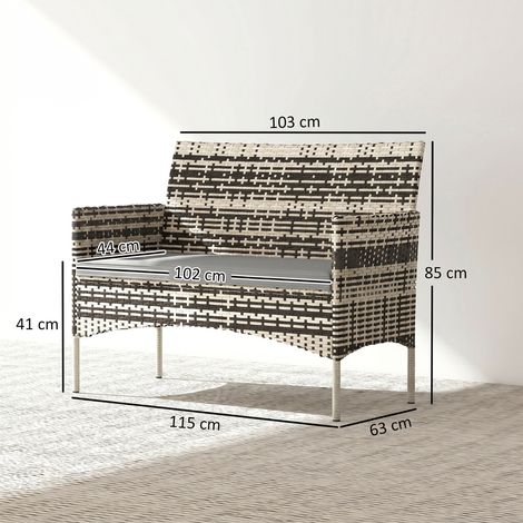 2-Sitzer Rattan Gartensofa PE-Rattan Outdoor-Terrassen-Sofa mit Polster, Anti-Rutsch-Matten, Stahlrahmen, Hellgrau (1/5)