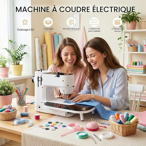 Portable Beginner Sewing Machine, 39 Different Points Multifunctional Mini Sewing Machine with Removable Extension Table, 2 Speed Small Electric Sewing Machine for DIY Clothes (1/4)