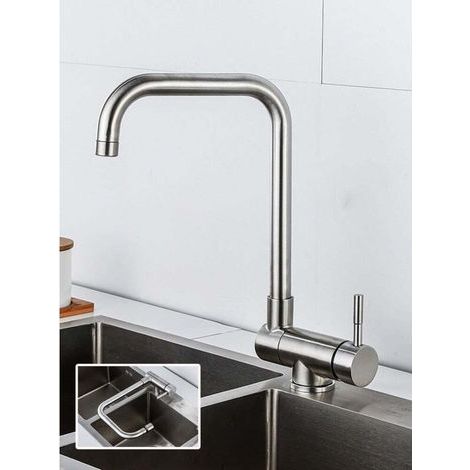 Mitigeur Cuisine Rabattable, Robinet Cuisine Pliable, Robinet de Cuisine Sous Fenêtre Pliable à 180°/Rotatif à 360°, Argent brossé (1/4)